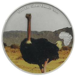 Pre-Owned 2014 Gabon Ostrich Colourised 1oz Silver Coin - VAT Free