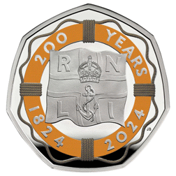 Pre-Owned 2024 UK 200 Years of the RNLI 50p Colourised Proof Silver Coin - VAT Free