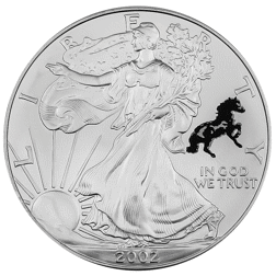 Pre-Owned 2002 USA Eagle Colourised Horse Privy 1oz Silver Coin - VAT Free