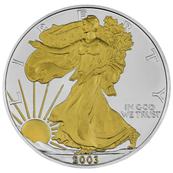 Pre-Owned 2003 USA Eagle Gilded 1oz Silver Coin - VAT Free