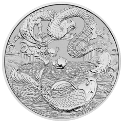 2023 Australian Chinese Myths and Legends Dragon and Koi 1oz Silver Coin