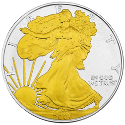 Pre-Owned 2006 USA Eagle Gilded 1oz Silver Coin - VAT Free