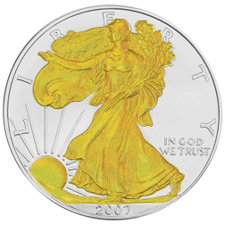 Pre-Owned 2007 USA Eagle Gilded Holographic 1oz Silver Coin - VAT Free