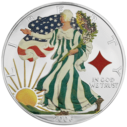 Pre-Owned 2006 USA Eagle 'Diamond Privy' Colourised 1oz Silver Coin - VAT Free