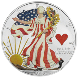 Pre-Owned 2006 USA Eagle 'Heart Privy' Colourised 1oz Silver Coin - VAT Free