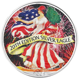 Pre-Owned 2005 USA Eagle 20th Edition Colourised 1oz Silver Coin - VAT Free