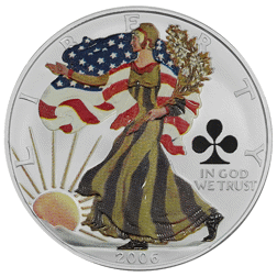 Pre-Owned 2006 USA Eagle 'Club Privy' Colourised 1oz Silver Coin - VAT Free