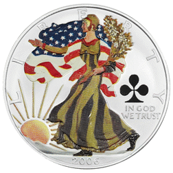 Pre-Owned 2006 USA Eagle 'Club Privy' Colourised 1oz Silver Coin - VAT Free