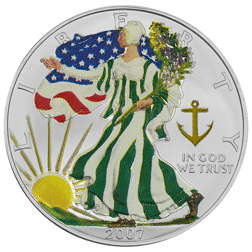 Pre-Owned 2007 USA Eagle 'Anchor Privy' Colourised 1oz Silver Coin - VAT Free