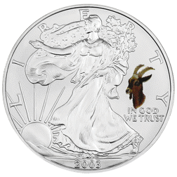 Pre-Owned 2003 USA Eagle 'Privy Goat' Colourised 1oz Silver Coin - VAT Free