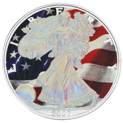 Pre-Owned 2007 USA Eagle Colourised Holographic 1oz Silver Coin - VAT Free