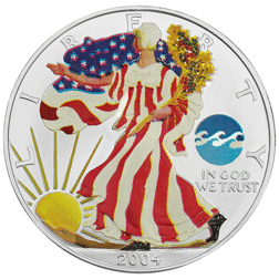 Pre-Owned 2004 USA Eagle 'Privy Wave' Colourised 1oz Silver Coin - VAT Free
