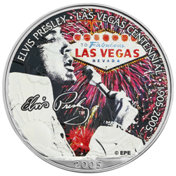 Pre-Owned 2005 USA Eagle 'Elvis Presley: Las Vegas Centennial' Colourised 1oz Silver Coin - VAT Free