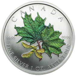 Pre-Owned 2002 Canadian Maple 'Summer Colour' Colourised 1oz Silver Coin - VAT Free