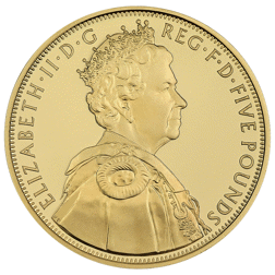 Pre-Owned 2012 UK Queen Elizabeth II Diamond Jubilee £5 Gold Plated Proof Design Silver Coin - VAT F