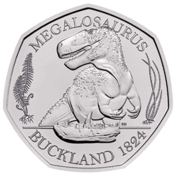 Pre-Owned 2020 UK Tales of the Earth: Megalosaurus 50p Proof Silver Coin - VAT Free