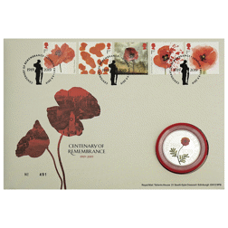 Pre-Owned 2019 UK Remembrance Day £5 Proof Silver Coin in Stamp Cover - VAT Free