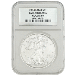 Pre-Owned 2014 USA Eagle 1oz Silver Coin - NGC Graded MS69 - 3856238-031 - VAT Free