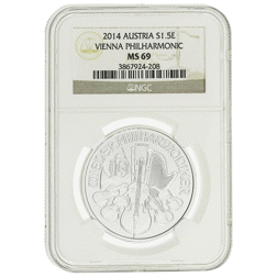 Pre Owned 2014 Austrian Philharmonic 1oz Silver Coin - NGC Graded MS69 - 3867924-208 - VAT Free
