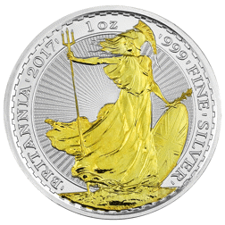 Pre-Owned 2017 UK Britannia Gilded 1oz Silver Coin - VAT Free
