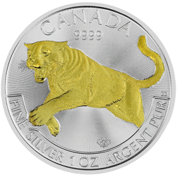Pre-Owned 2016 Canadian Cougar Gilded 1oz Silver Coin - VAT Free