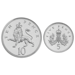 Pre-Owned 1990-1992 UK 5p and 10p Piedfort Proof Silver 2-Coin Set - VAT Free