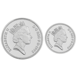 Pre-Owned 1990-1992 UK 5p and 10p Piedfort Proof Silver 2-Coin Set - VAT Free