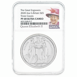 Pre-Owned 2020 UK Three Graces 2oz Proof Silver Coin - NGC Graded PF68 - 6031268-017