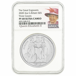 Pre-Owned 2020 UK Three Graces 2oz Proof Silver Coin - NGC Graded PF68 - 6031268-015