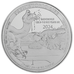 Pre-Owned 2024 Congo Prehistoric Life Suchomimus 1oz Silver Coin - VAT Free