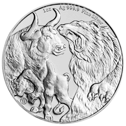 Pre-Owned 2023 Republic of Chad Bull and Bear 1oz Silver Coin - VAT Free