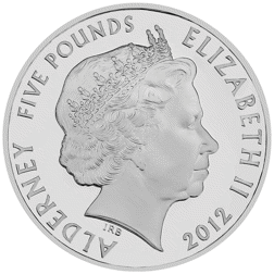Pre-Owned 2012 Alderney Queen Elizabeth II Diamond Jubilee £5 Proof Silver Coin - VAT Free