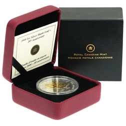 Pre-Owned 2008 Canadian Maple 20th Anniversary 1oz Gilded Silver Coin - VAT Free