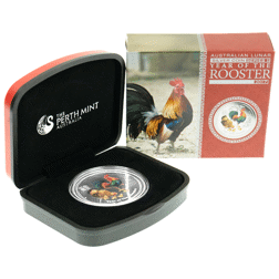 Pre-Owned 2017 Australian Lunar Rooster Colourised Edition 1oz Proof Silver Coin - VAT Free