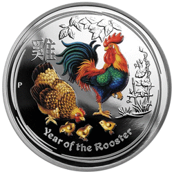 Pre-Owned 2017 Australian Lunar Rooster Colourised Edition 1oz Proof Silver Coin - VAT Free