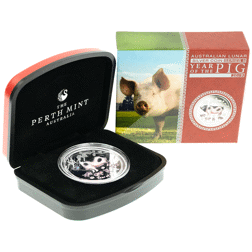 Pre-Owned 2019 Australian Lunar Pig Colourised Edition 1oz Proof Silver Coin - VAT Free