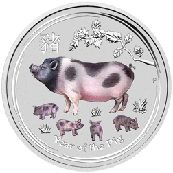 Pre-Owned 2019 Australian Lunar Pig Colourised Edition 1oz Proof Silver Coin - VAT Free