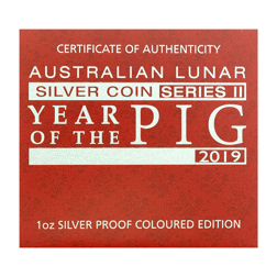 Pre-Owned 2019 Australian Lunar Pig Colourised Edition 1oz Proof Silver Coin - VAT Free
