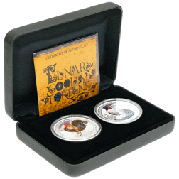 Pre-Owned 2017 Australian Lunar Good Fortune 1oz Proof Silver 2-Coin Set - Damaged Box - VAT Free