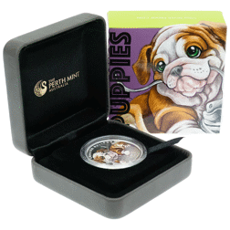 Pre-Owned 2018 Australian Puppies English Bulldog Colourised 1/2oz Proof Silver Coin - VAT Free