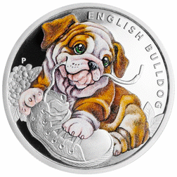 Pre-Owned 2018 Australian Puppies English Bulldog Colourised 1/2oz Proof Silver Coin - VAT Free