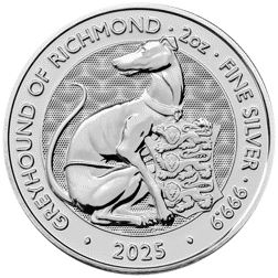 Pre-Owned 2025 UK Tudor Beasts The White Greyhound of Richmond 2oz Silver Coin - VAT Free