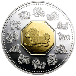 Pre-Owned 2002 Canadian Lunar Horse Gilded 1oz Proof Silver Coin - VAT Free