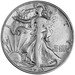 Pre-Owned 1943 USA Walking Liberty Half Dollar Philadelphia Mint Silver Coin - VAT Free