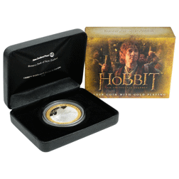Pre-Owned 2012 New Zealand The Hobbit 1oz Gilded Proof Silver Coin - VAT Free