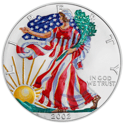 Pre-Owned 2002 USA Eagle Colourised 1oz Silver Coin - VAT Free