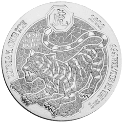 Pre-Owned 2022 Rwanda Lunar Tiger 1oz Silver Coin - VAT Free