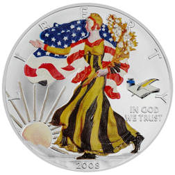 Pre-Owned 2008 USA Eagle 'Literature' Colourised 1oz Silver Coin - VAT Free