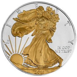 Pre-Owned 2011 USA Eagle Gilded 1oz Silver Coin - VAT Free