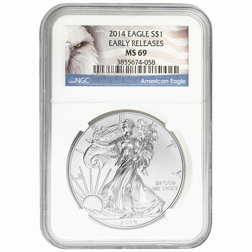 Pre-Owned 2014 USA Eagle 1oz Silver Coin - NGC Graded MS69 - 3855674-058  - VAT Free